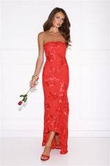 Babe Energy Strapless Maxi Dress Red