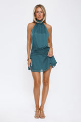 On Her Level Halter Mini Dress Teal