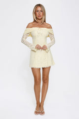 Secret Smile Lace Off Shoulder Mini Dress Yellow