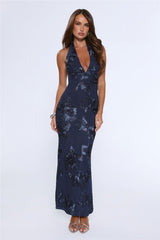 Lime Light Mesh Halter Maxi Dress Navy