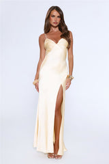 Silken Evenings Satin Maxi Dress Yellow
