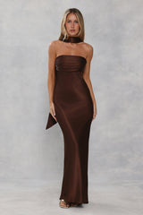 Satin Neck Scarf Chocolate Brown