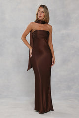 Satin Neck Scarf Chocolate Brown