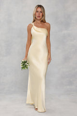 The Zafira One Shoulder Satin Maxi Dress Yellow