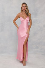 The Sophia Satin Maxi Dress Candy Pink