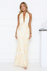 Daydream Kiss Halter Mesh Maxi Dress Yellow