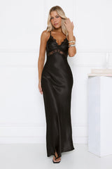 Satin Lace Crisscross Back Maxi Dress Black