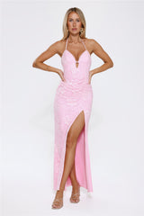 Glittered Passion Lace Maxi Dress Pink