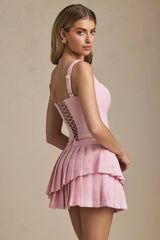 Layered Pleated Low Rise Mini Skirt in Soft Pink