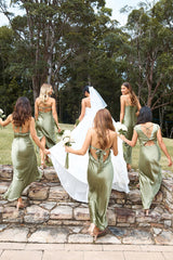 HELLO MOLLY The Adeline Halter Satin Maxi Dress Olive