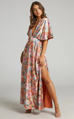 Sophia Maxi Dress - Plunge Neck Bat Wing Sleeve Dress in Multi Floral