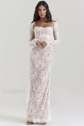 Vintage Cream White Charming Lace Maxi Dress