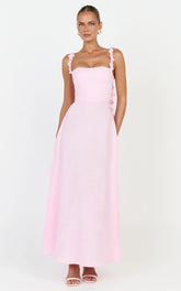 Clementine Midi Dress - 3D Floral Strap Dress in Pink