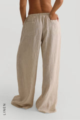 Heritage Linen Wide-Leg Pants - Sand