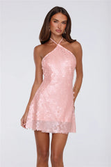 Dazzle Dream Halter Sequin Mini Dress Pink