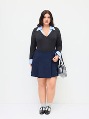 Corduroy Mid Rise Pleated Mini Skirt Curve & Plus