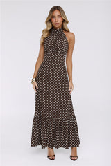 Pretty Wins Again Polka Dot Halter Maxi Dress Brown