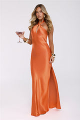 Rule Her World Halter Satin Maxi Dress Peach