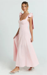 Shoulder Tie Bustier Shirred Back A Line in Pink