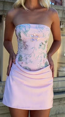 Heavy Embroidery Sequin Strapless Mini Dress