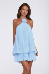 The Daisy Hour Halter Pleated Mini Dress Blue