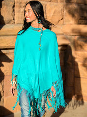 Fringe Poncho - Aqua