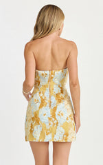 Strapless Dress in Blue Jacquard