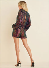 Wrap Sequin Romper Black Multi