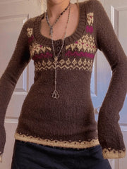 Jacquard Knit Button Sweater
