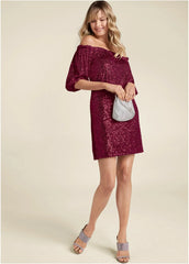 Sequin Off The Shoulder Dress Red