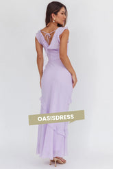 Sangria Cowl Neck Frill Maxi Dress Lilac