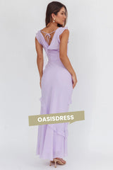 Sangria Cowl Neck Frill Maxi Dress Lilac