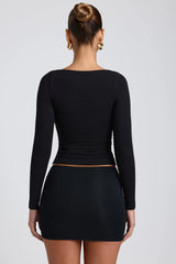 Modal Ruched Long Sleeve Top in Black