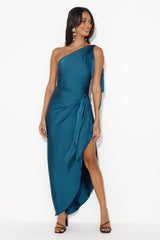 Make Her Move Satin Midi Dress Teal