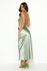 VIPs Accepted Satin Midi Skirt Sage