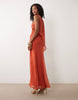 draped batwing asymmetric one sleeve maxi dress in orange