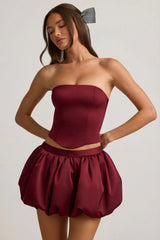 Bubble Hem Mid Rise Mini Skirt in Wine Red