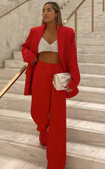 Michelle Blazer - Oversized Plunge Neck Button Up Blazer in Red