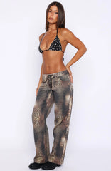 Actually Invested Mid Rise Lace Up Straight Leg Jeans Desert Mirage