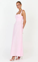 Clementine Midi Dress - 3D Floral Strap Dress in Pink