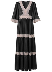 Lace Detail Maxi Dress Black Multi