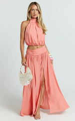 Melanie Maxi Skirt - Gathered Yoke Skirt in Grapefruit