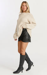 Kira Jumper - Crew Neck Oversized Knit Jumper in Beige