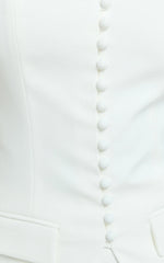 Monroe Two Piece Set - Strapless Button Down Longline Vest Top and High Waisted Mini Skirt in White