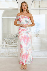 Fizz Soirée One Shoulder Mesh Maxi Dress Print