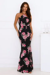 Blossom Beauty Halter Maxi Dress Black