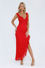 Enchanted By You Lace Midi Dress Red