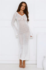 Sailing Into Sunset Knit Long Sleeve Maxi Dress White