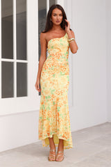 Posh Perfection One Shoulder Mesh Maxi Dress Yellow
