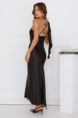 Romantic Tales Satin One Shoulder Maxi Dress Black